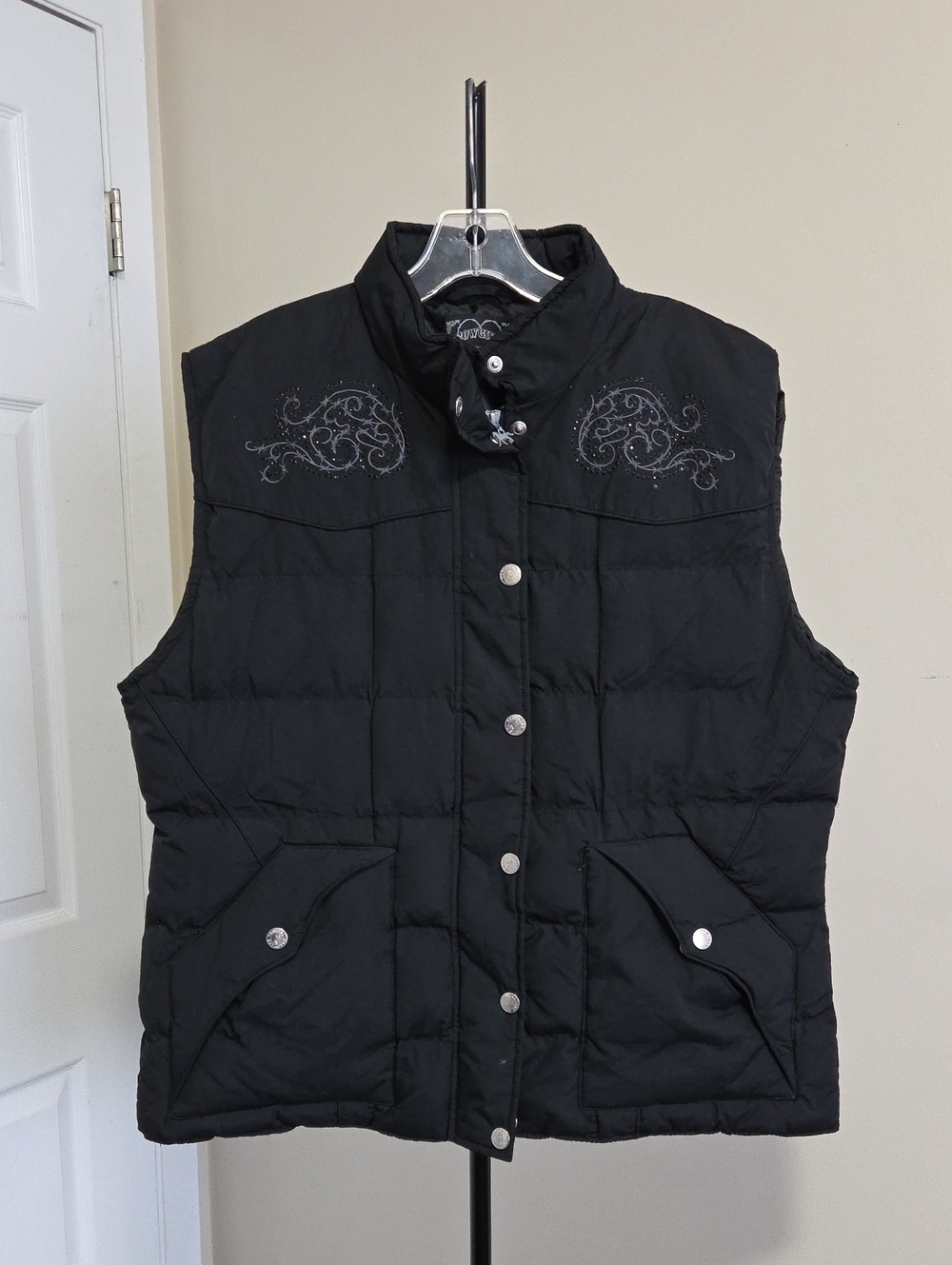 Cowgirl Hardware Black Quilted Snap-Front Puffer Vest